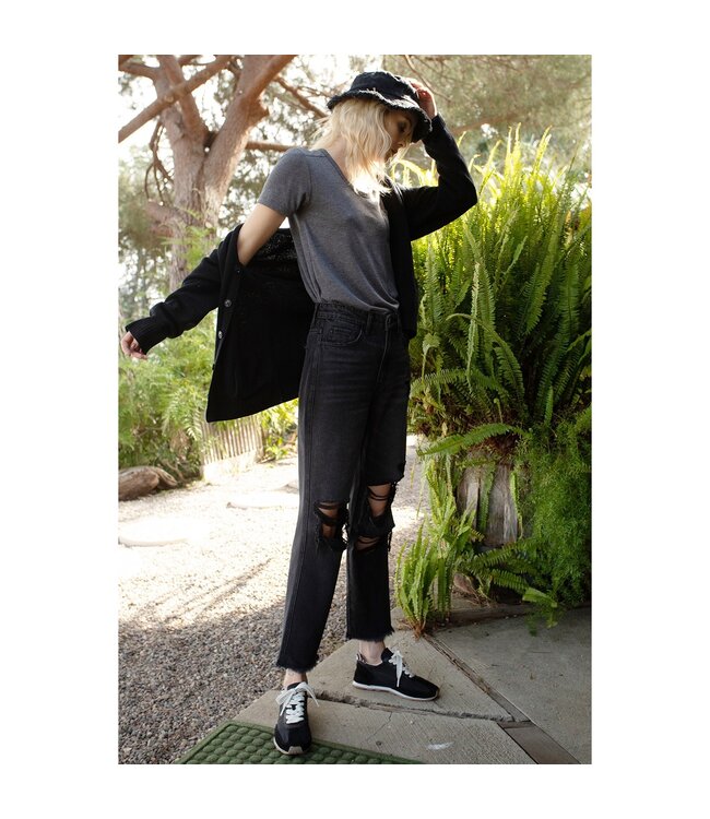 Flying Monkey Flying Monkey High Rise Distressed Straight Crop -Vintage Black