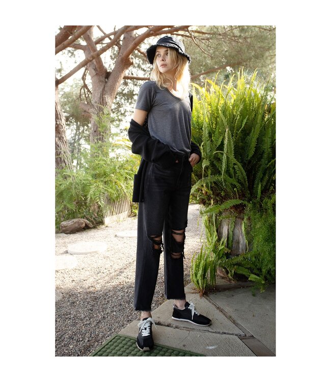 Flying Monkey Flying Monkey High Rise Distressed Straight Crop -Vintage Black