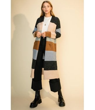 Color block open front cardigan