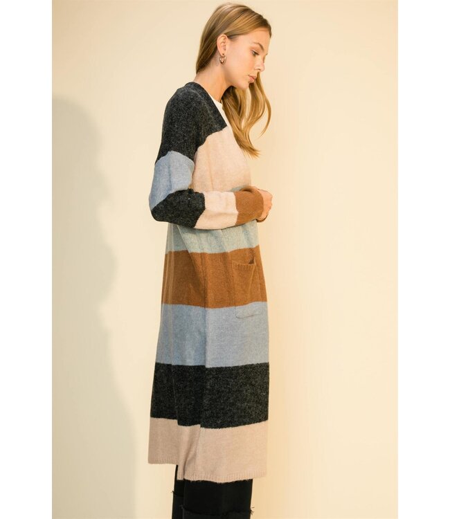 Color block open front cardigan