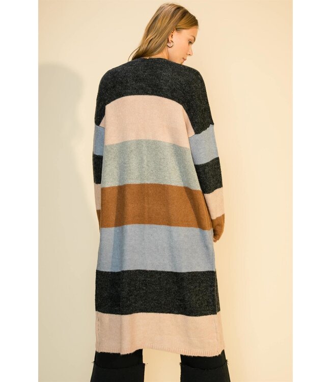 Color block open front cardigan