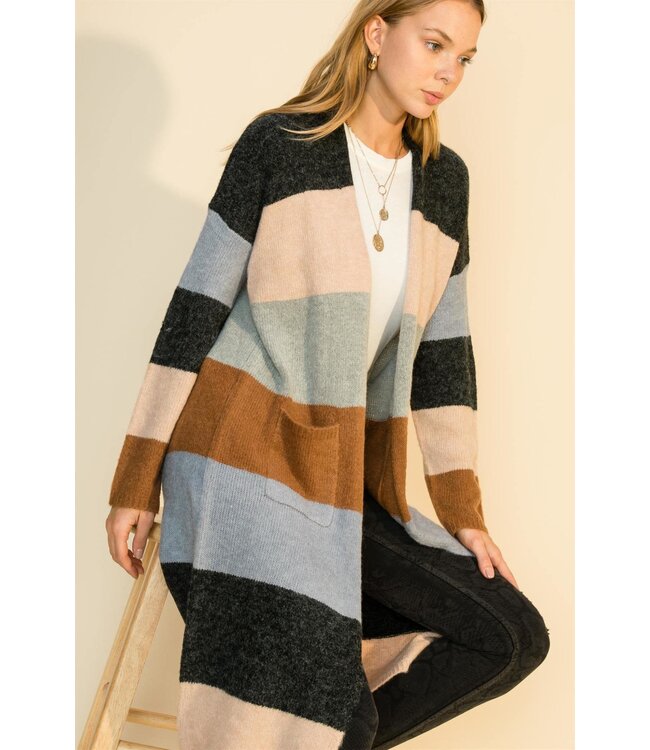Color block open front cardigan