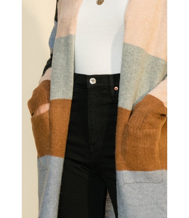Color block open front cardigan