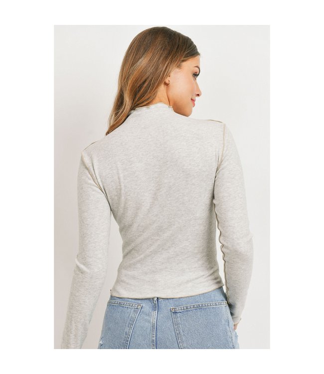 Paper Crane Lettuce Edge Contrast Stitch High Neck