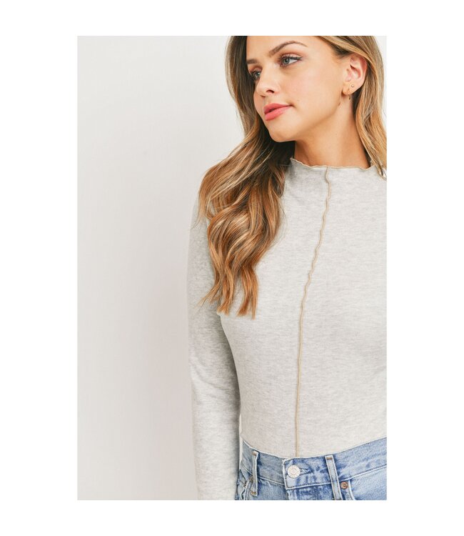 Paper Crane Lettuce Edge Contrast Stitch High Neck