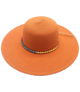 Orange sun hat with multi color trim