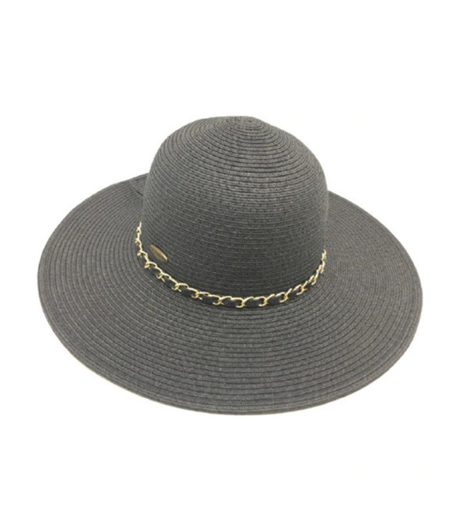 Yumi black floppy sun hat with chain trim