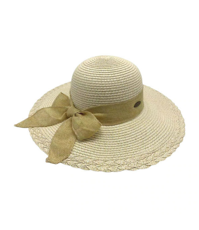 Yumi floppy sun hat with linen scarf trim -beige