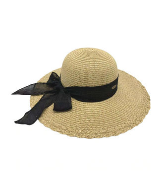 Yumi floppy sun hat with linen scarf trim -Natural