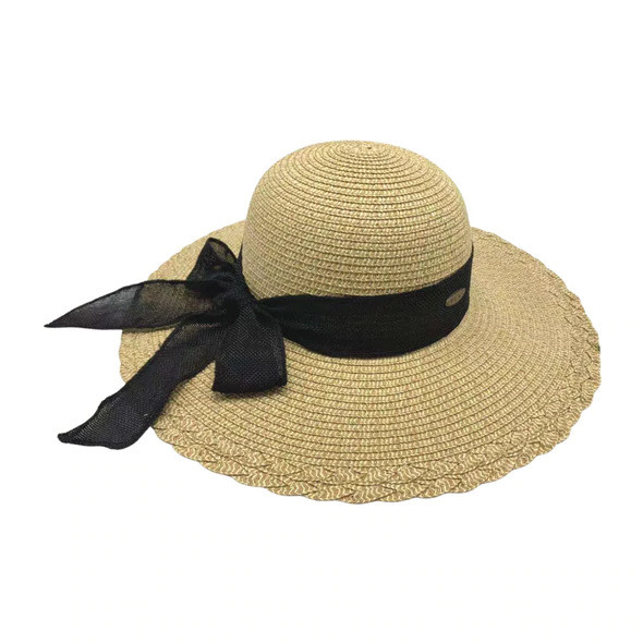 Yumi Floppy Sun Hat with Linen Scarf Trim -Natural