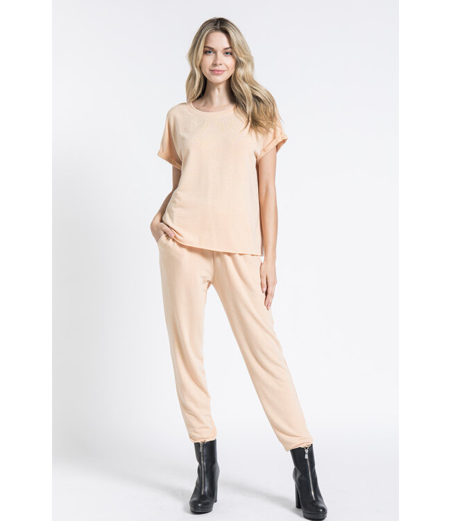 Vocal Orange crew neck top with stones