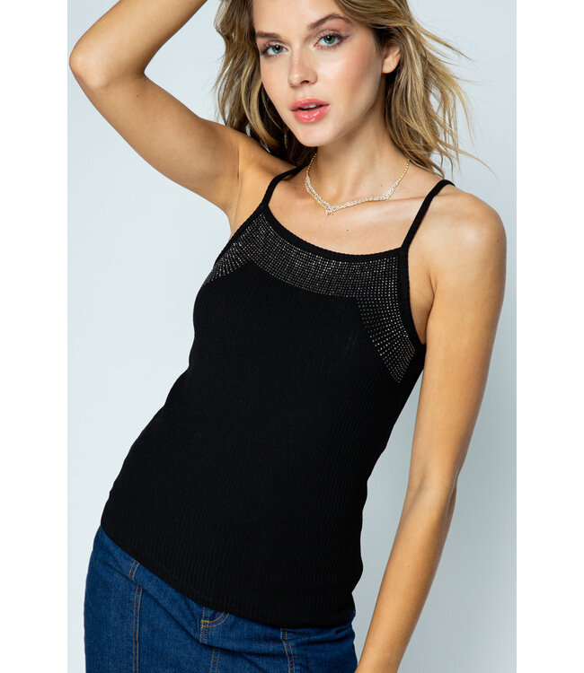 Vocal Black camisole with neckline stones