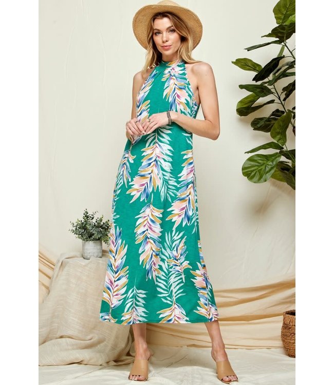 Tropical halter maxi dress