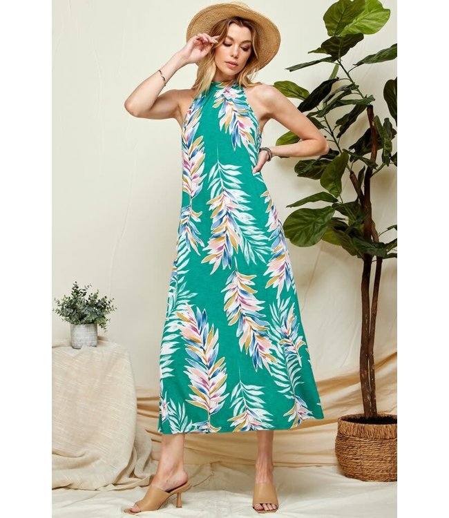 Tropical halter maxi dress