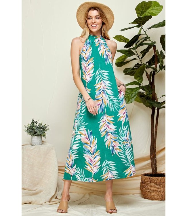Tropical halter maxi dress