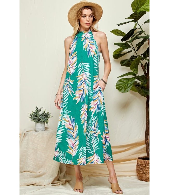 Tropical halter maxi dress