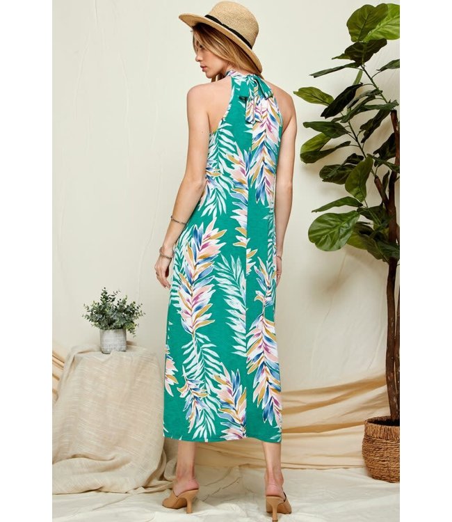 Tropical halter maxi dress