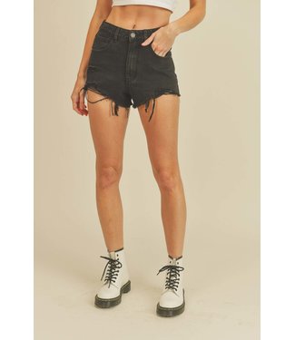 Distressed black shorts