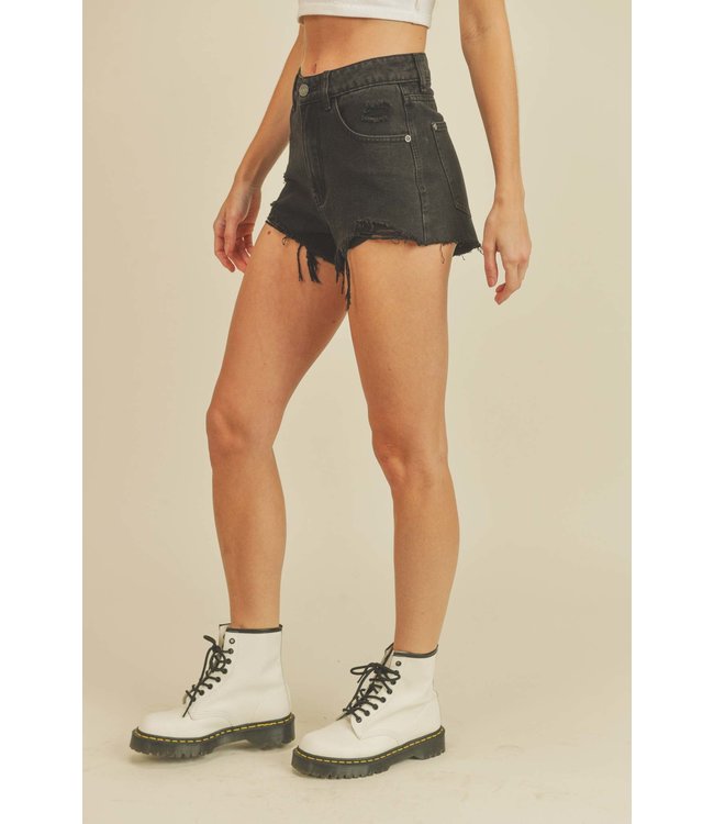 Distressed black shorts