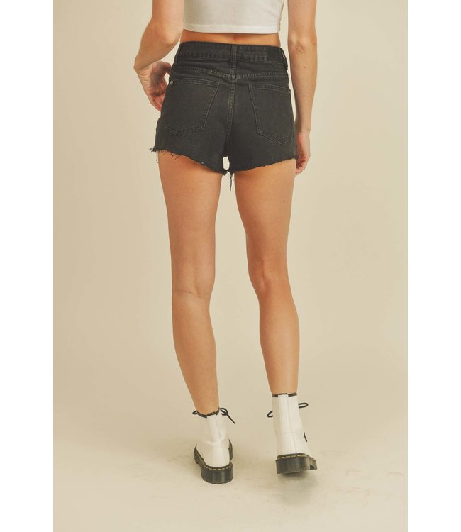 Distressed black shorts