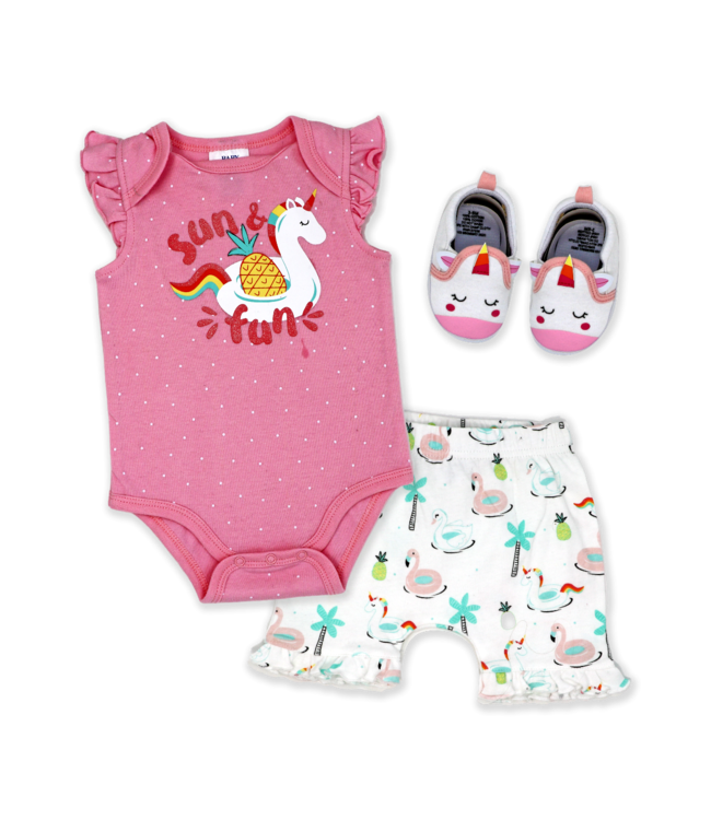 3 Pc short set with shoes -Sun & Fun Unicorn
