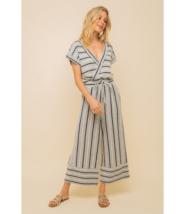 Hem and Thread Hem & Thread Stripe triple brushed Hacci wrap style romper