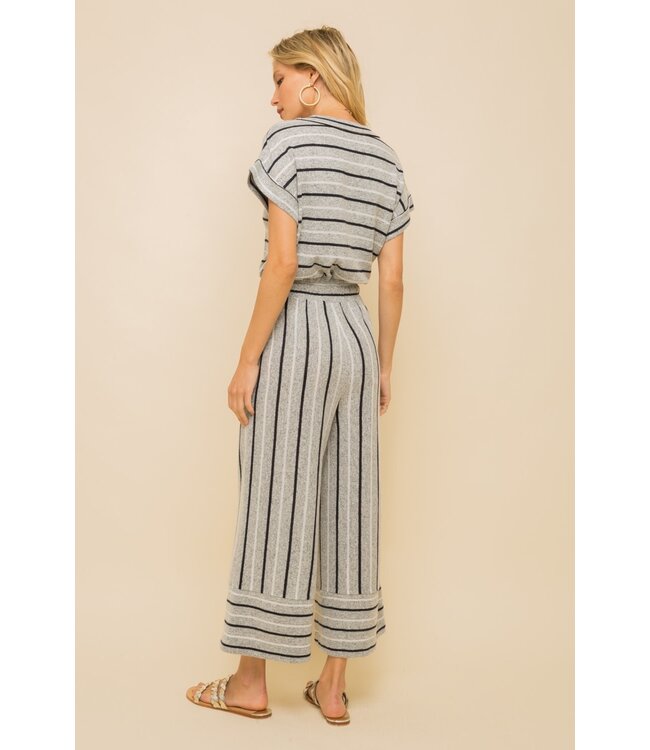 Hem and Thread Hem & Thread Stripe triple brushed Hacci wrap style romper