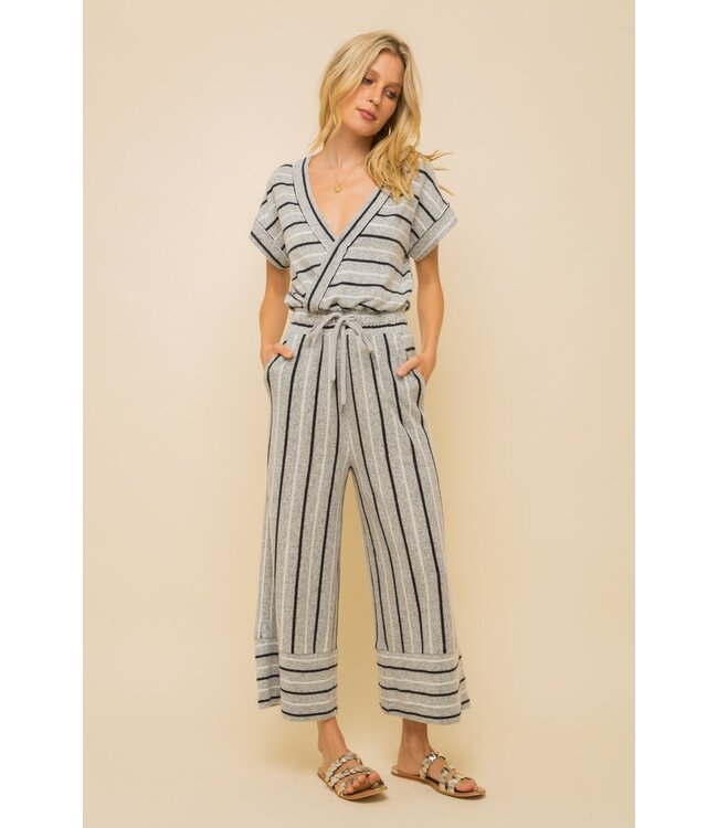 Hem and Thread Hem & Thread Stripe triple brushed Hacci wrap style romper
