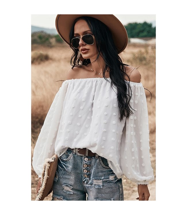 Dotted Off-the-Shoulder Long Sleeve Top