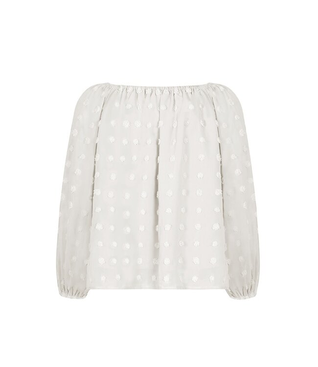 Dotted Off-the-Shoulder Long Sleeve Top