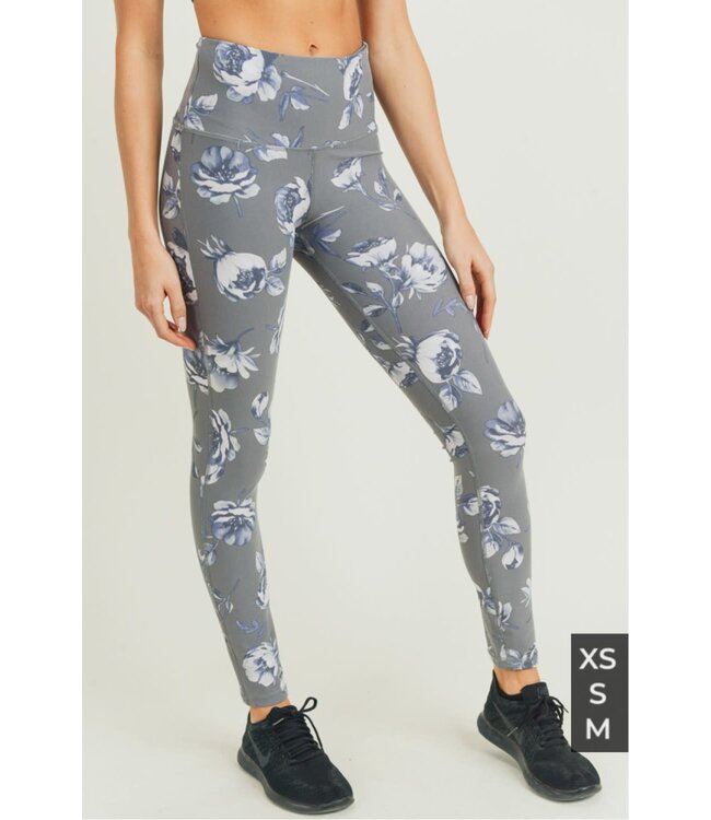 High waist legging -grey roses
