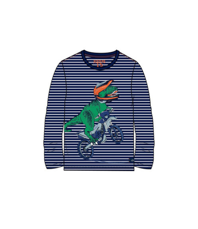 Joules Finlay screen print t-shirt Dinosaur on dirt bike