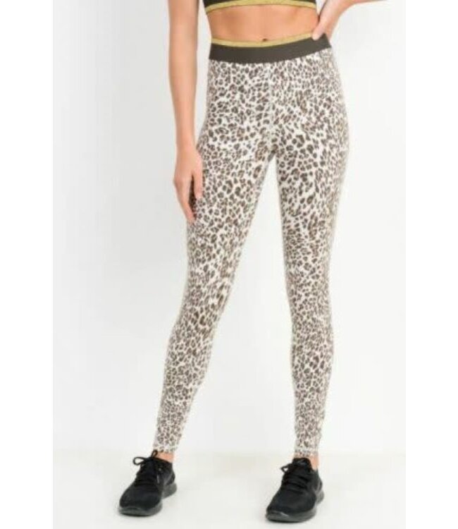 High waist Snow Jaguar Gold-Striped Band Leggings