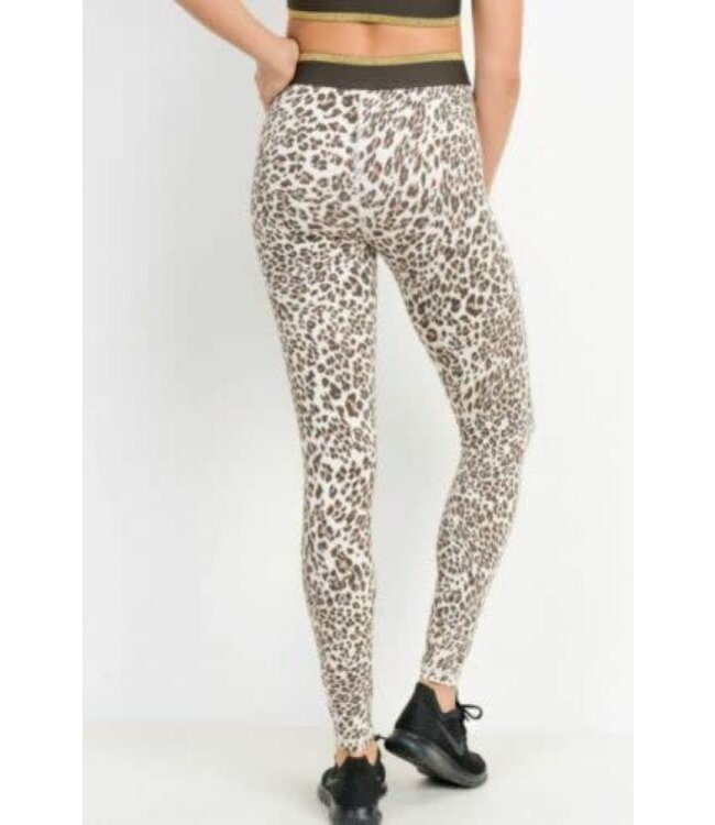 High waist Snow Jaguar Gold-Striped Band Leggings
