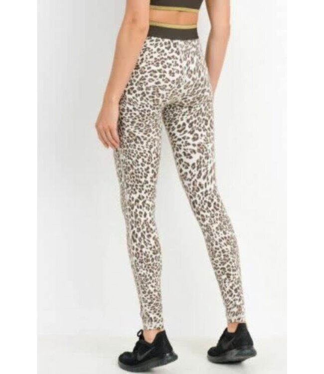 High waist Snow Jaguar Gold-Striped Band Leggings