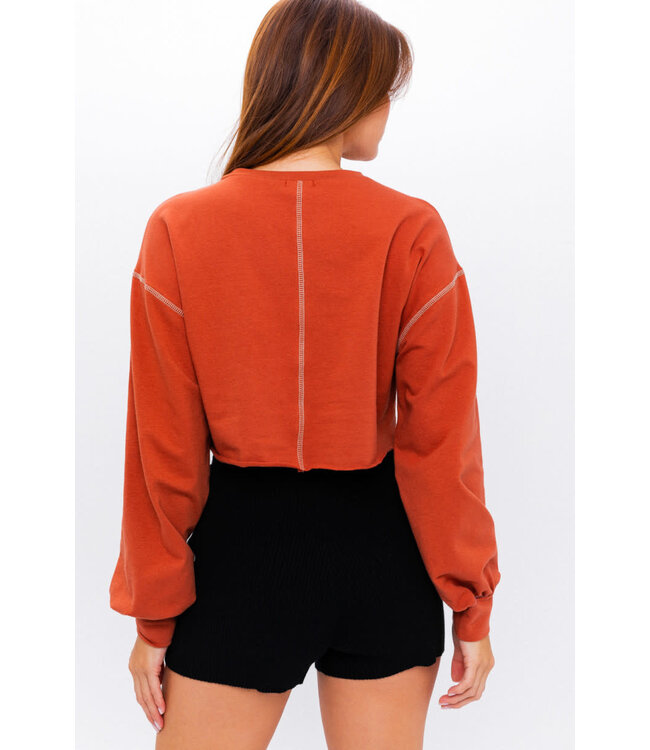 Long sleeve contrast thread pullover
