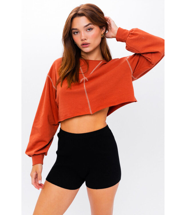 Long sleeve contrast thread pullover