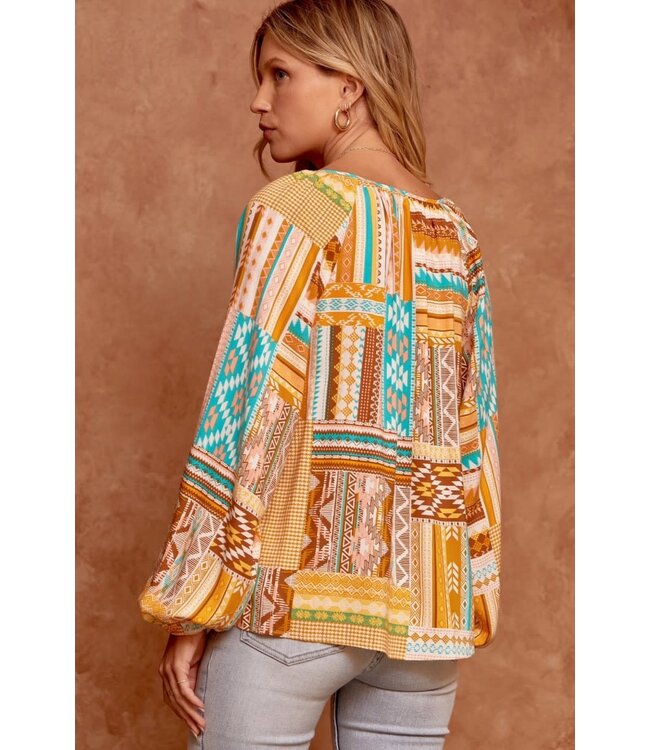 Printed top with split neckline