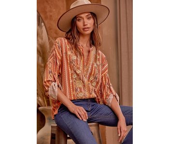 Savanna Jane Printed embroidered shirt blouse with front buttons