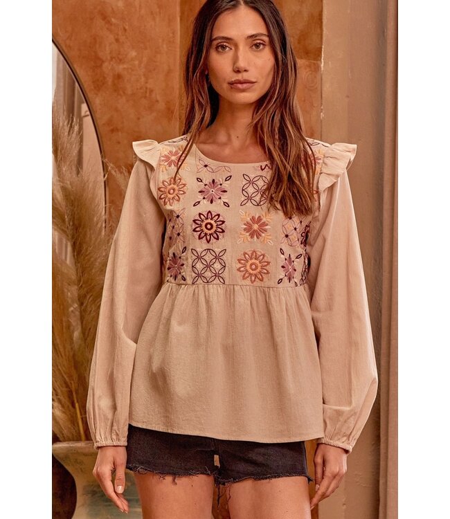 Baby doll embroidered top