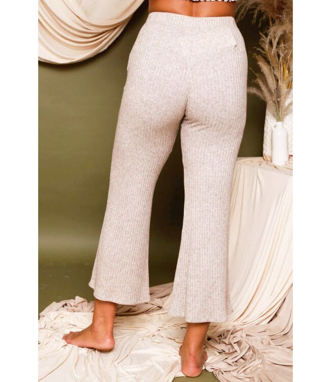 Ribbed Wide Leg Pants with Pocket and Elastic Waist