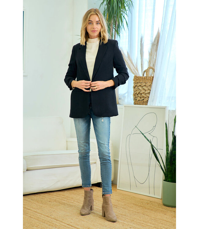 Gathered sleeve blazer