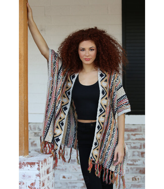 Multi tan poncho cardigan