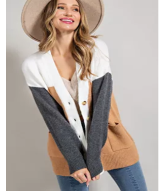 Button down color block cardigan