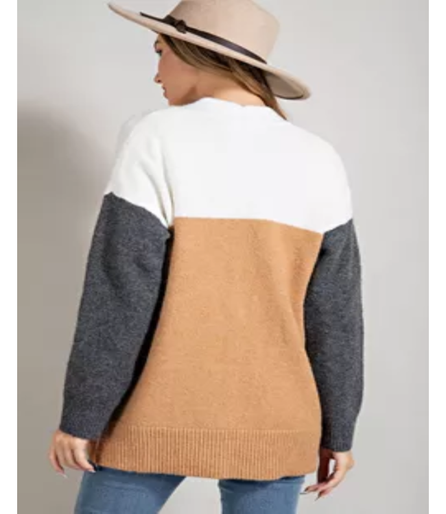 Button down color block cardigan