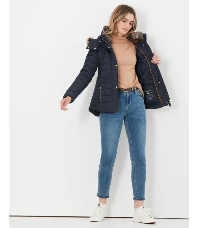 Joules Gosway fur trim padded coat