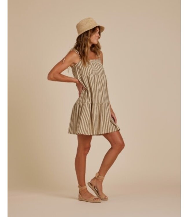 Rylee + Cru Tie mini dress olive stripe
