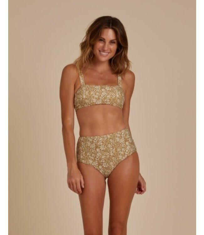 Rylee + Cru High waisted hipster bikini bottom -golden ditsy