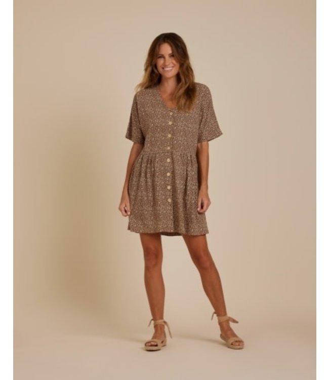 Rylee + Cru Button jersey mini dress -Chocolate floral