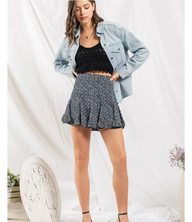 Blu Pepper Pleated floral mini skort